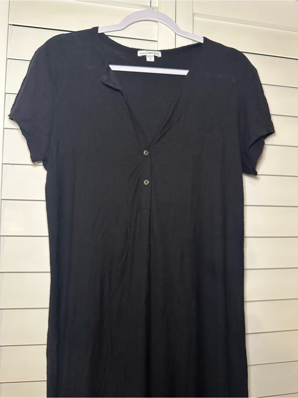 James Perse Black Short-Sleeve Midi Button Dress Large - Picture 6 of 6